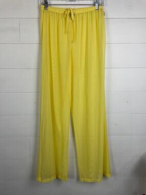 Jantzen Yellow Sheer Mesh Wide Leg Swim Cover Up Pants Drawstring Size SP